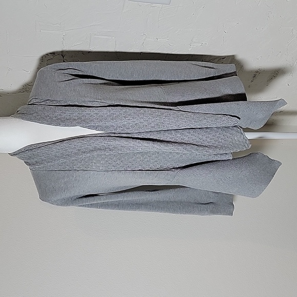 Karen Scott Cardigan Sweater Open Front Waterfall Longsleeve Drape Ruffle Grey S - Picture 2 of 14